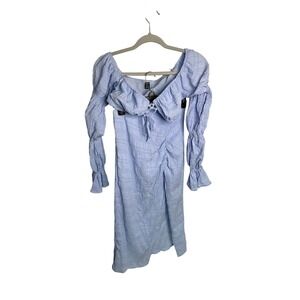 SHEIN Crop‎ Top & Ruched Slit Midi Dress Set Light Blue Puff Sleeve XS